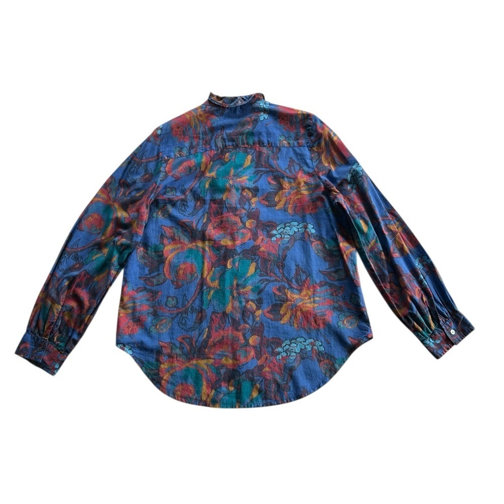 Sundance Sz M Abstract Floral Blouse Boho Western Ruffle Collar Cotton Button Up - Picture 7 of 11